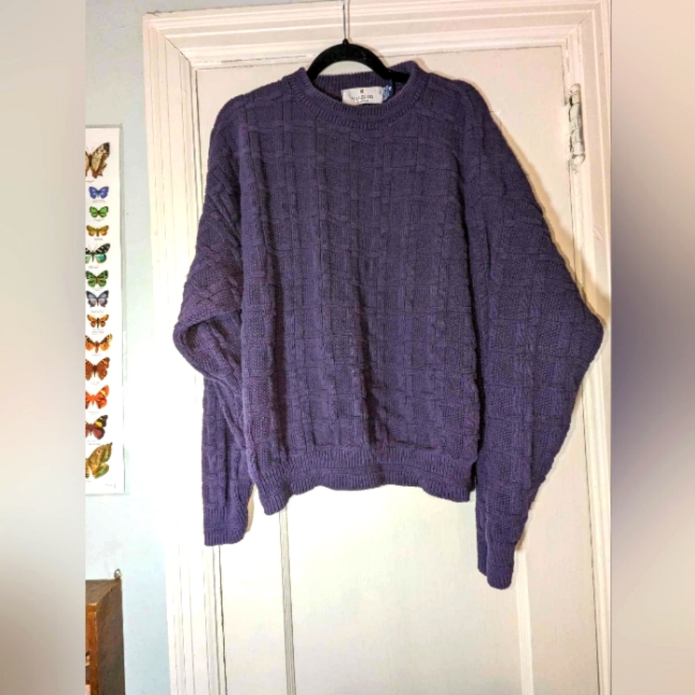 Purple cotton handcrafted vintage knit sweater